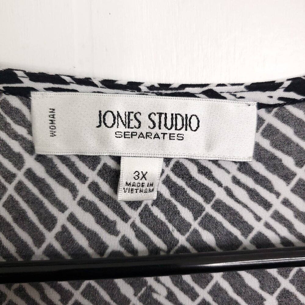 Jones Studio Top WOmens 3X V Neck Sleeveless Jersey Stretch Ruched Neck Busy - Picture 4 of 8